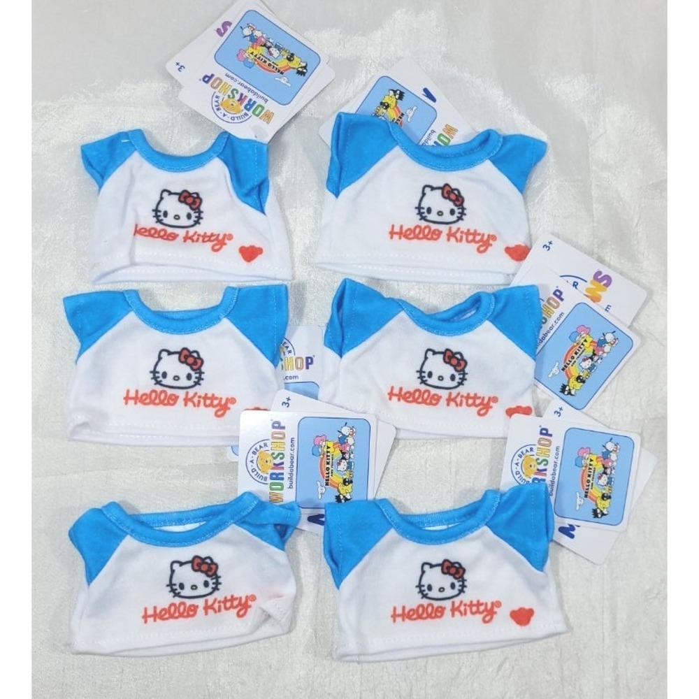 LOT: 6 Build-A-Bear Mini Beans Sanrio Hello Kitty T-Shirts - White/Blue